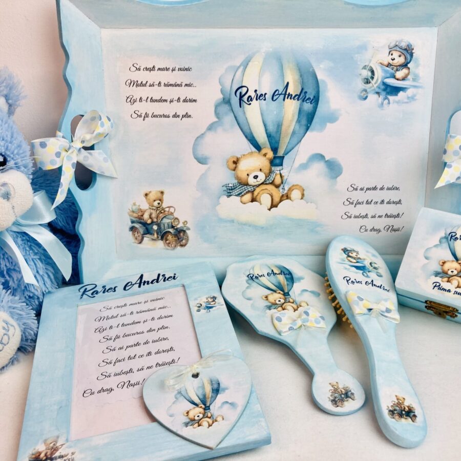 Set Prima Aniversare”Ursulet si balon albastru”
