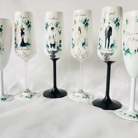 Set pahare nuntă ”Verde si negru” 4+2 buc