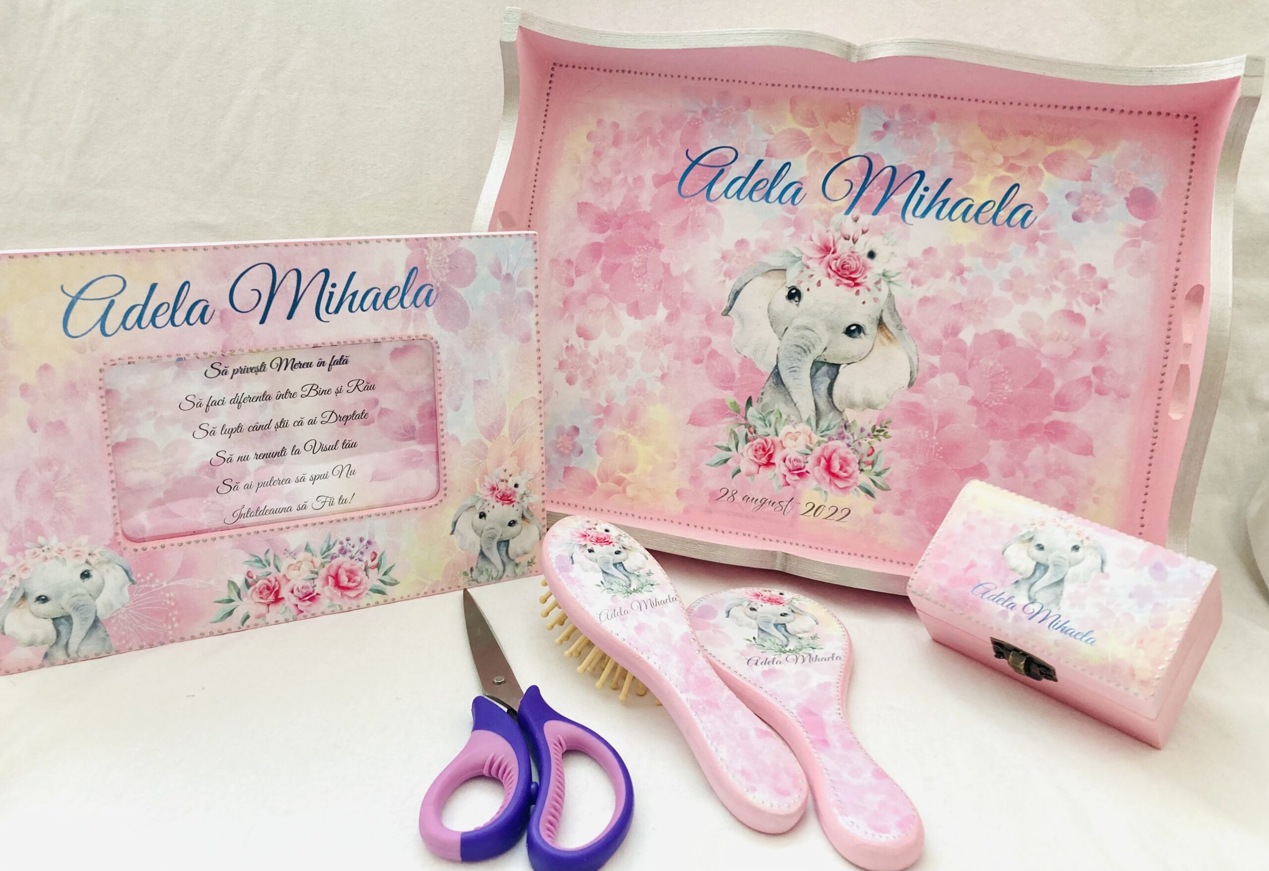 Set Prima Aniversare si Cufar ”Flori si elefant” - Image 2