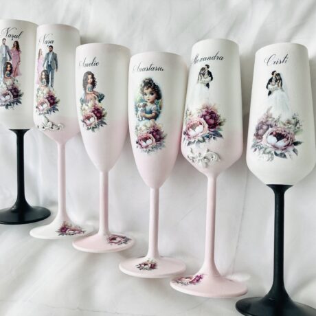 Set pahare nuntă ”Roz si negru” 4+2 buc