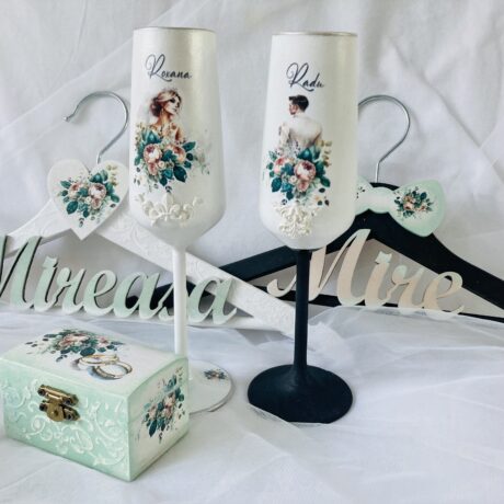 Set accesorii nuntă ”Flori verzi si dantela”