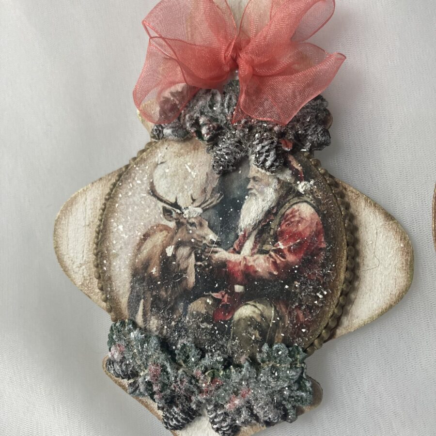 Ornament vintage ”Ren si Mos Craciun”