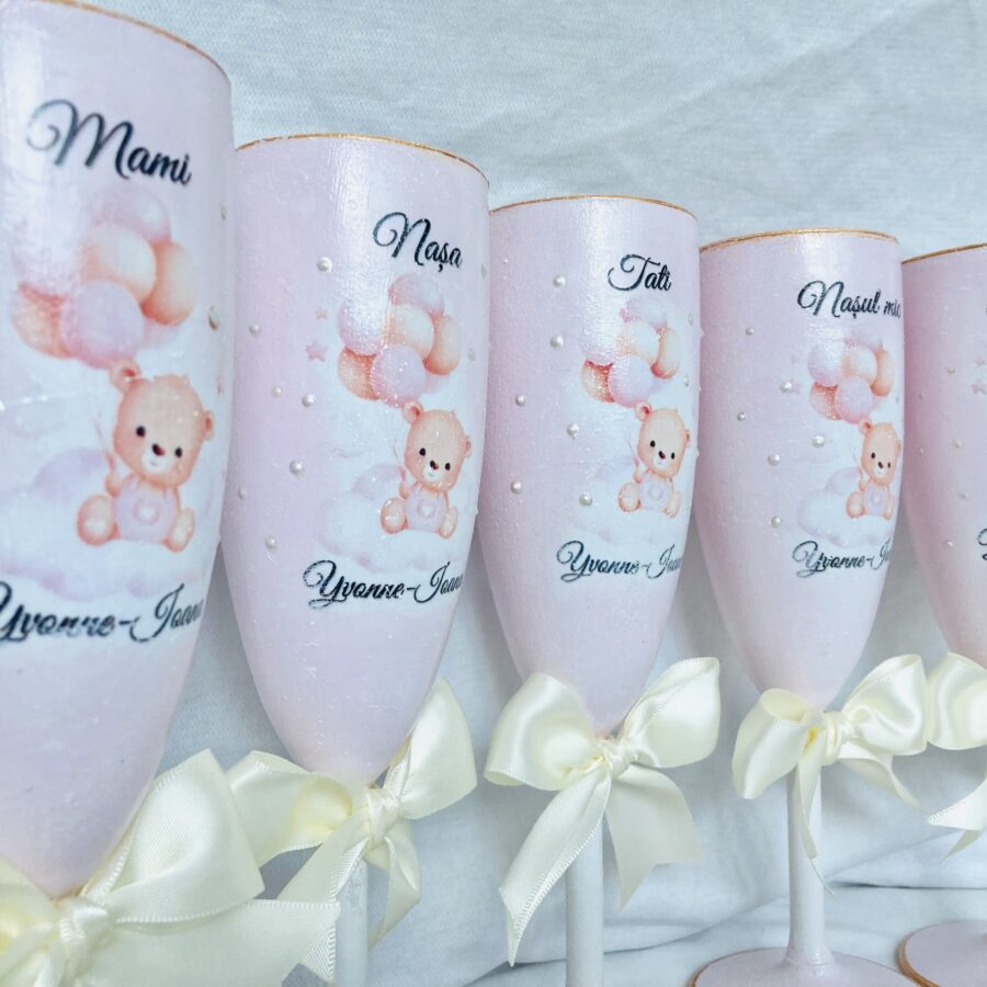 Pahare botez fetita ”Ursulet cu baloane roz”