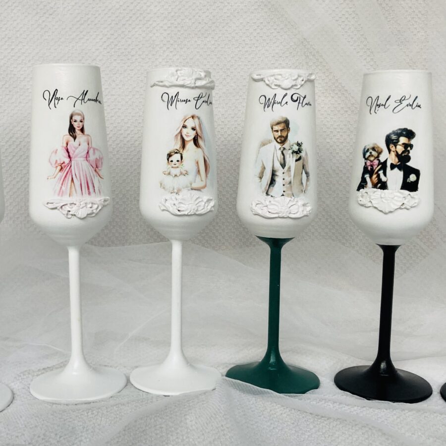 Set pahare nuntă cu elemente 3d