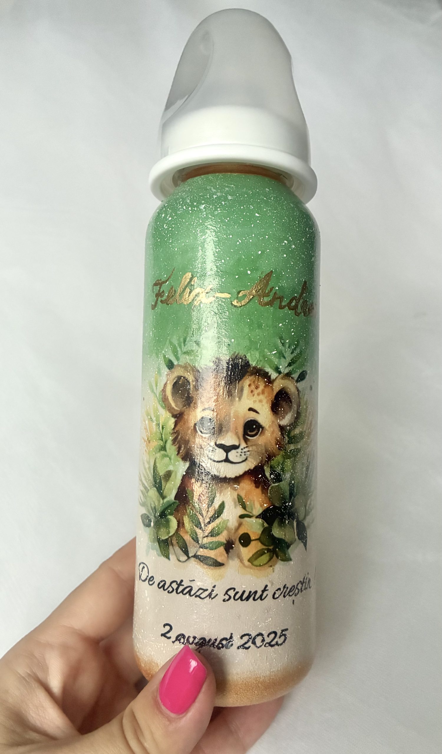 Biberon botez verde olive „Jungle” - Image 3