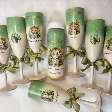 Pahare botez verde olive ”Jungle”