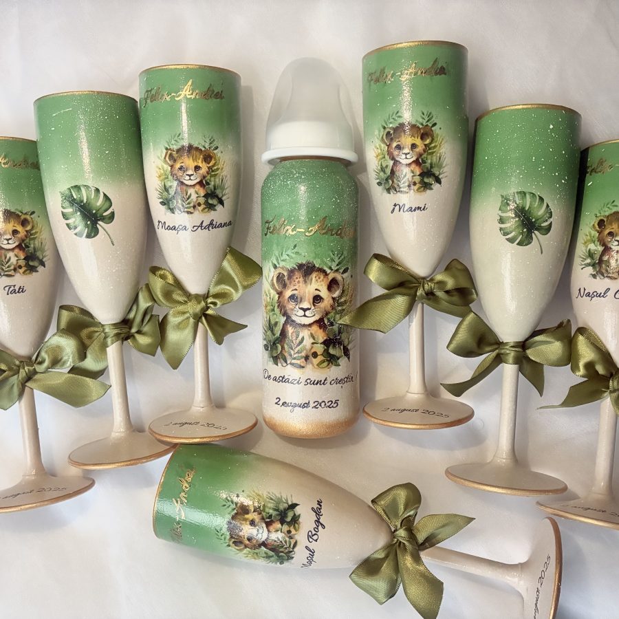 Pahare botez verde olive ”Jungle”